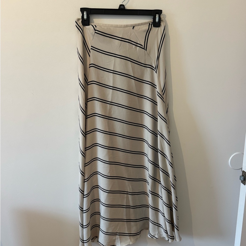 Armani Exchange White and Navy Striped Maxi Skirt